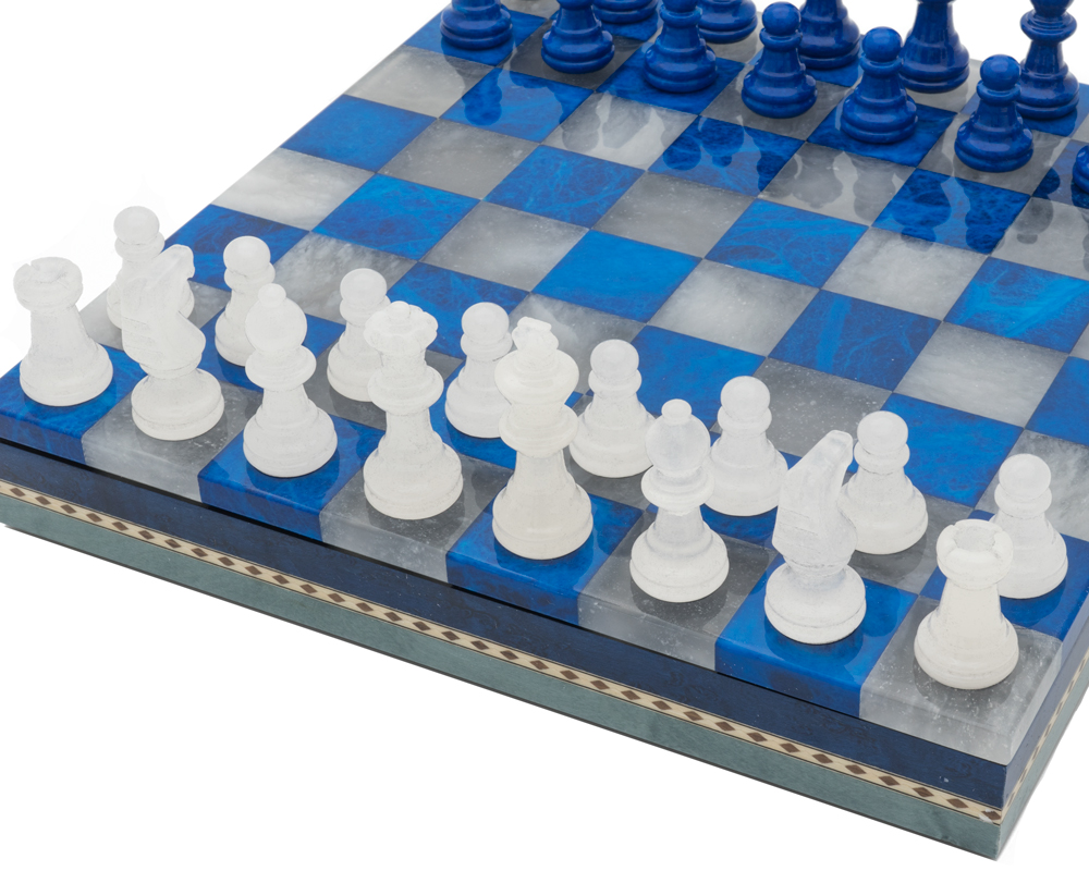 Saint Louis Blue And Clear Crystal Levitating Prestige Chess Set