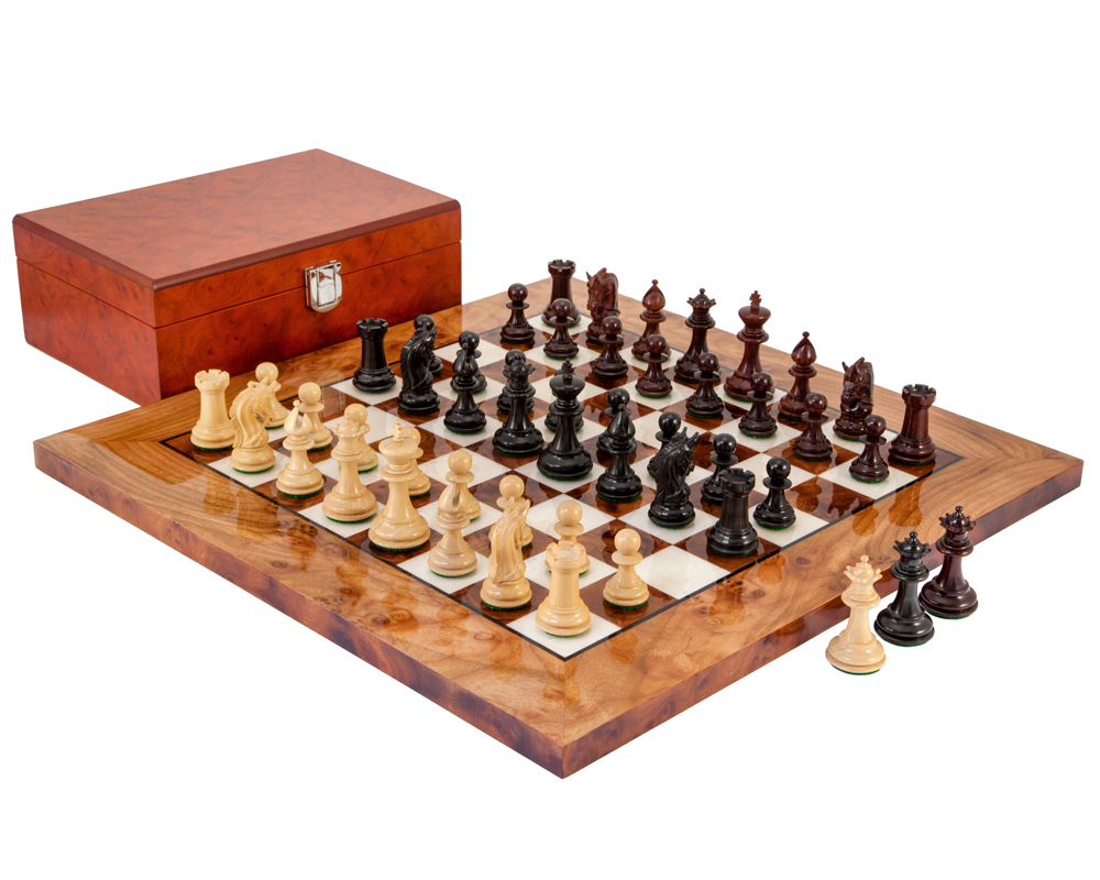 Ebony & Red Sandalwood Corinthian Tres Corone Chess Set