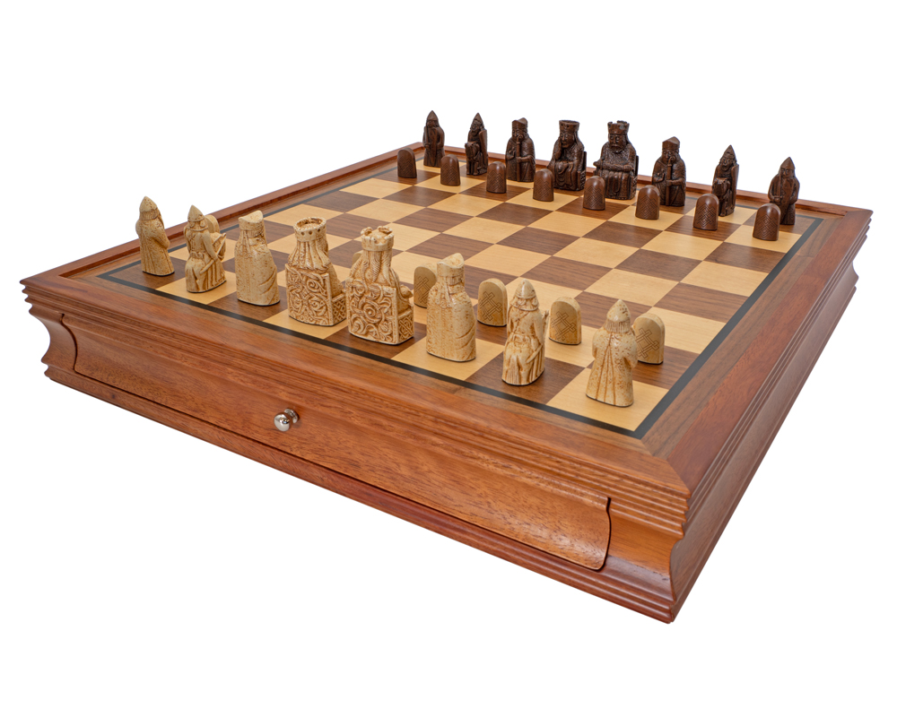 The Regency Chess Isle of Lewis and Mahogany Framed Cabinet Luxury Chess Set